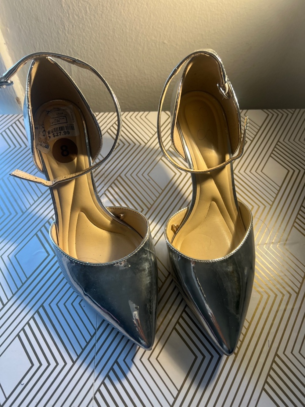 Women's Metallic Pointed-Toe Ankle-Strap Heels - Silver